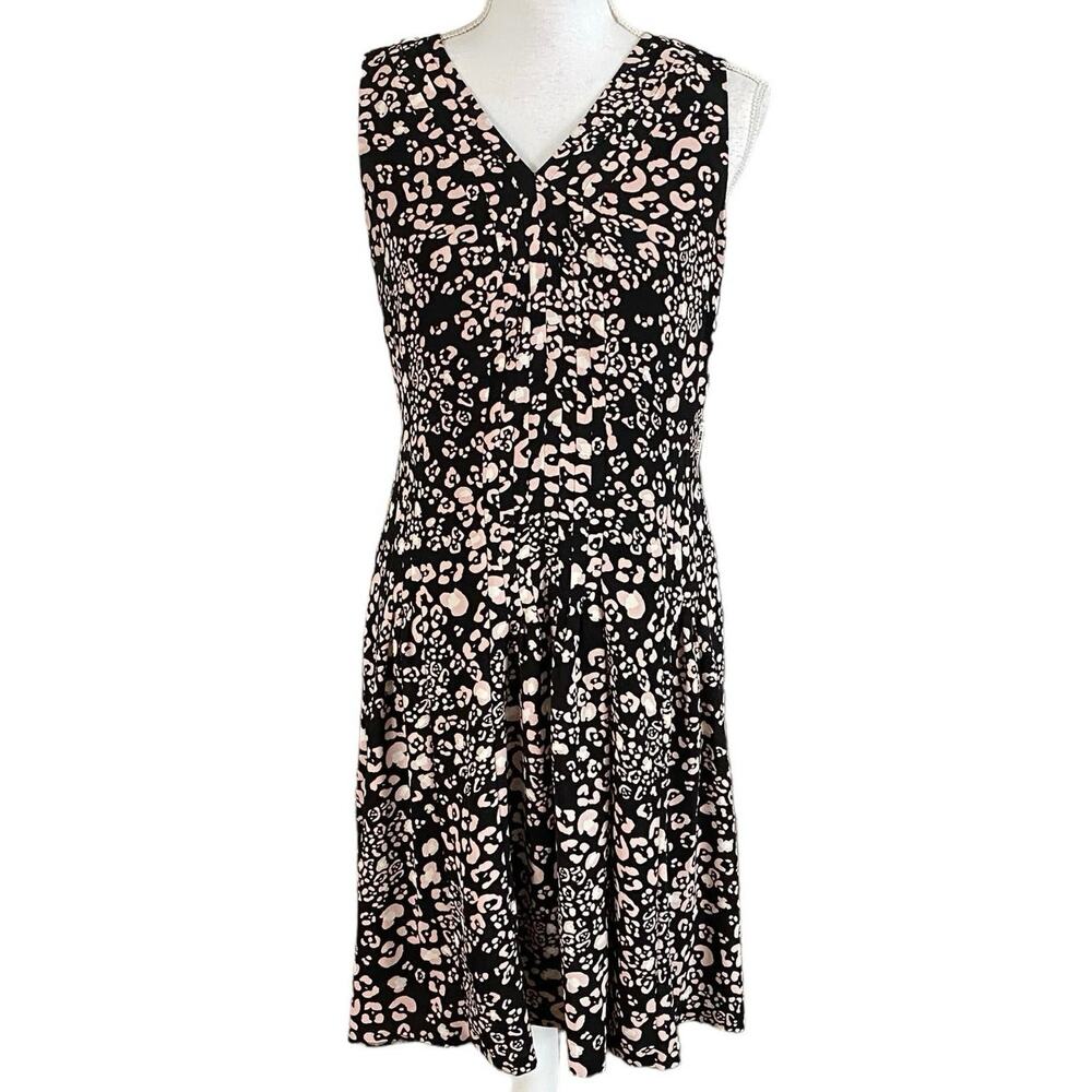 Talbots Size 6P 6 Petite V Neck Sleeveless Dress Black Pink Print